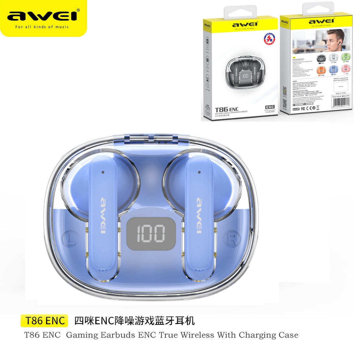 AWEI Anc Cuffie Wireless Blu
