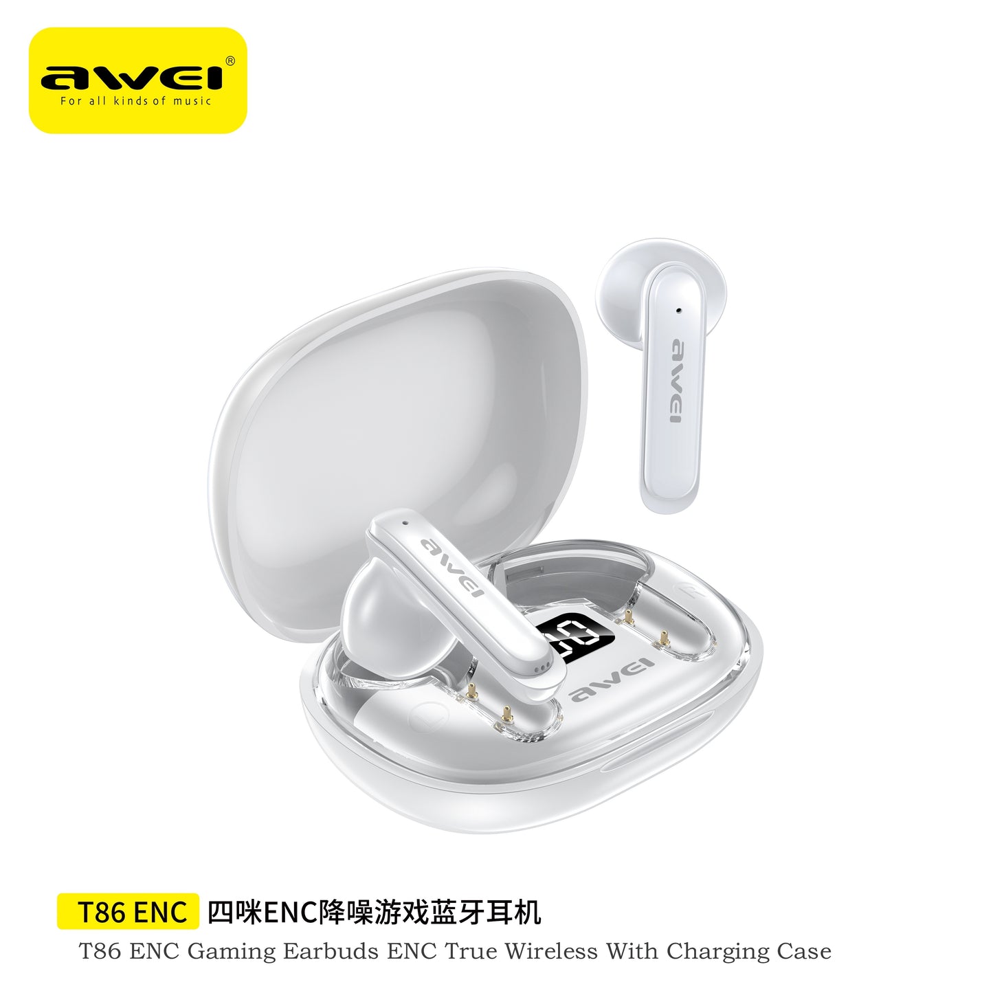 AWEI T86ENCAW ENC Cuffie Wireless Bianco Totale