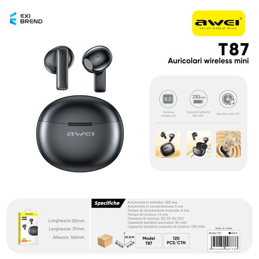 AWEI T87 Auricolari Sportivo True Wireless