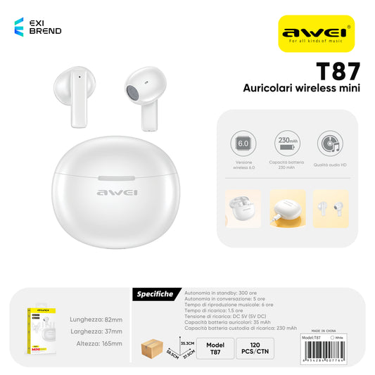 AWEI T87 Auricolari Sportivo True Wireless