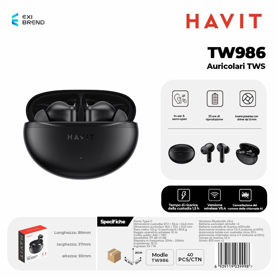 HAVIT TW986 Auricolari Bluetooth TWS
