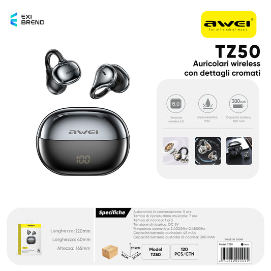 AWEI TZ50 Auricolari Bluetooth a Clip Condotta Aria