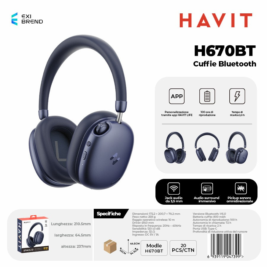 HAVIT H670BT Cuffie Bluetooth - Blue