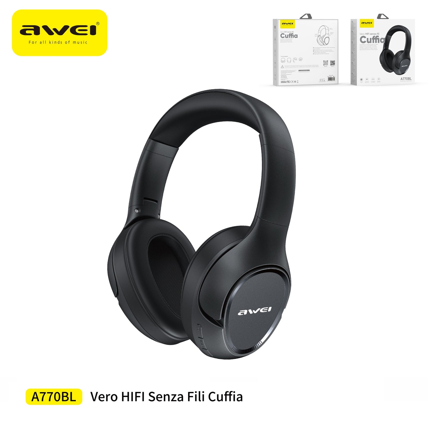 AWEI A770BL Cuffie Over-Ear Stereo Wireless Bluetooth
