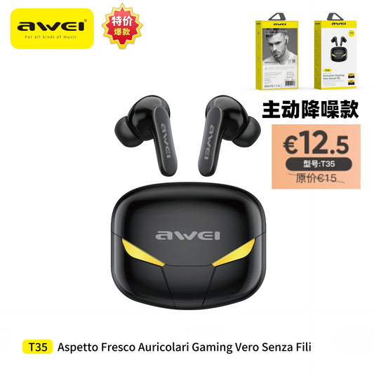 AWEI T35-ANCPROBK Cuffie ANC Gaming Wireless Nero