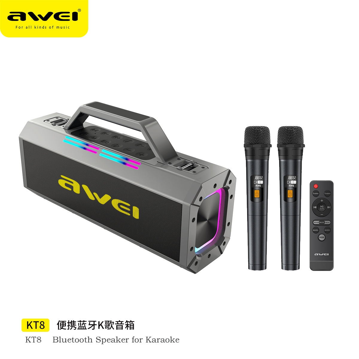 AWEI KT8 Set Karaoke Portatile con 2 Mic e RGB 120 W