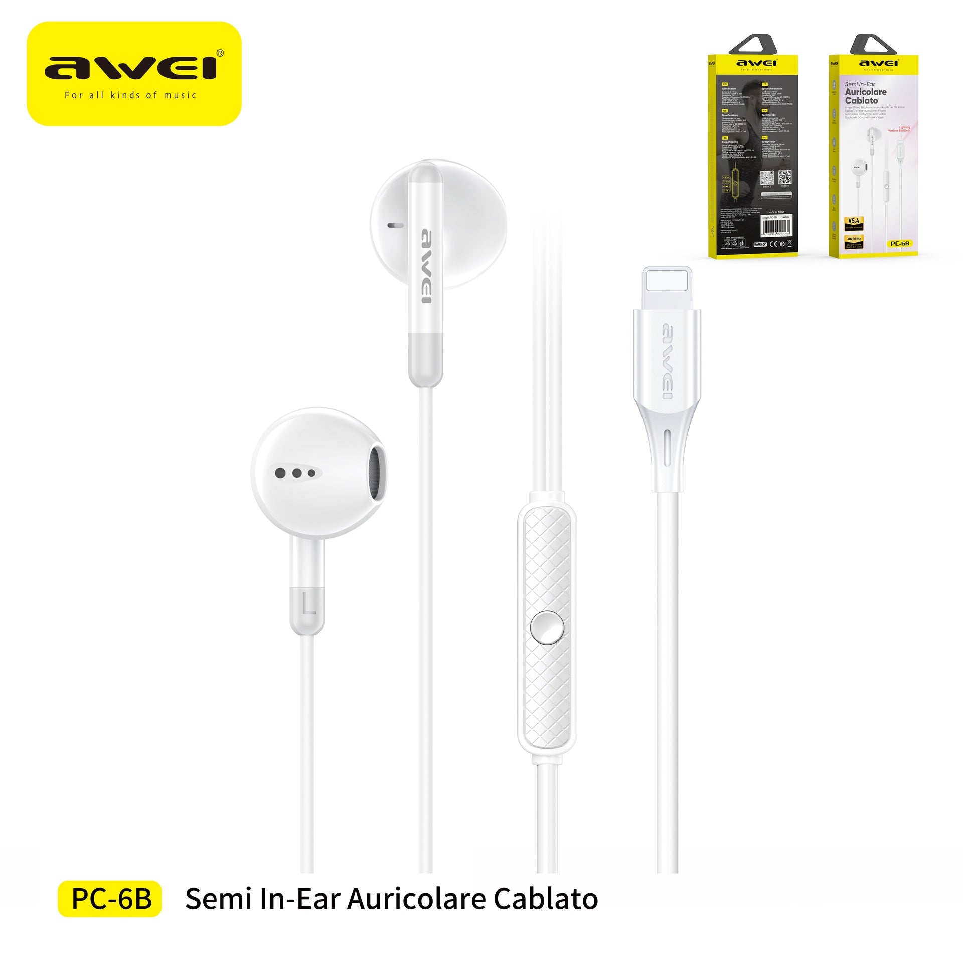 AWEI PC-6B Auricolari Cablati Lightning (bluetooth)