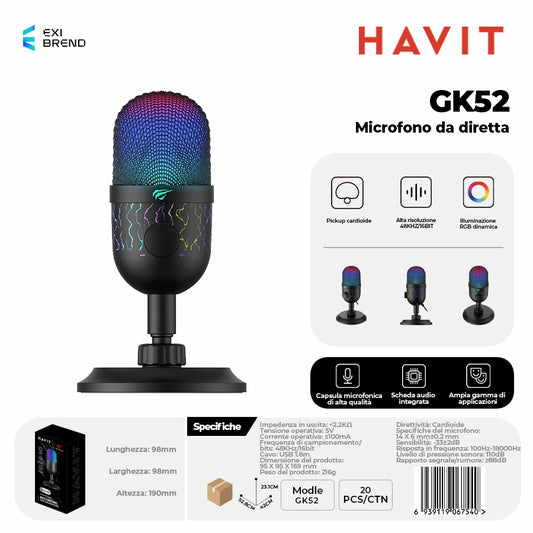 HAVIT GK52 Microfono Gaming RGB USB-C