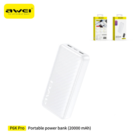 AWEI P6K Pro Power Bank 20000 mAh - White