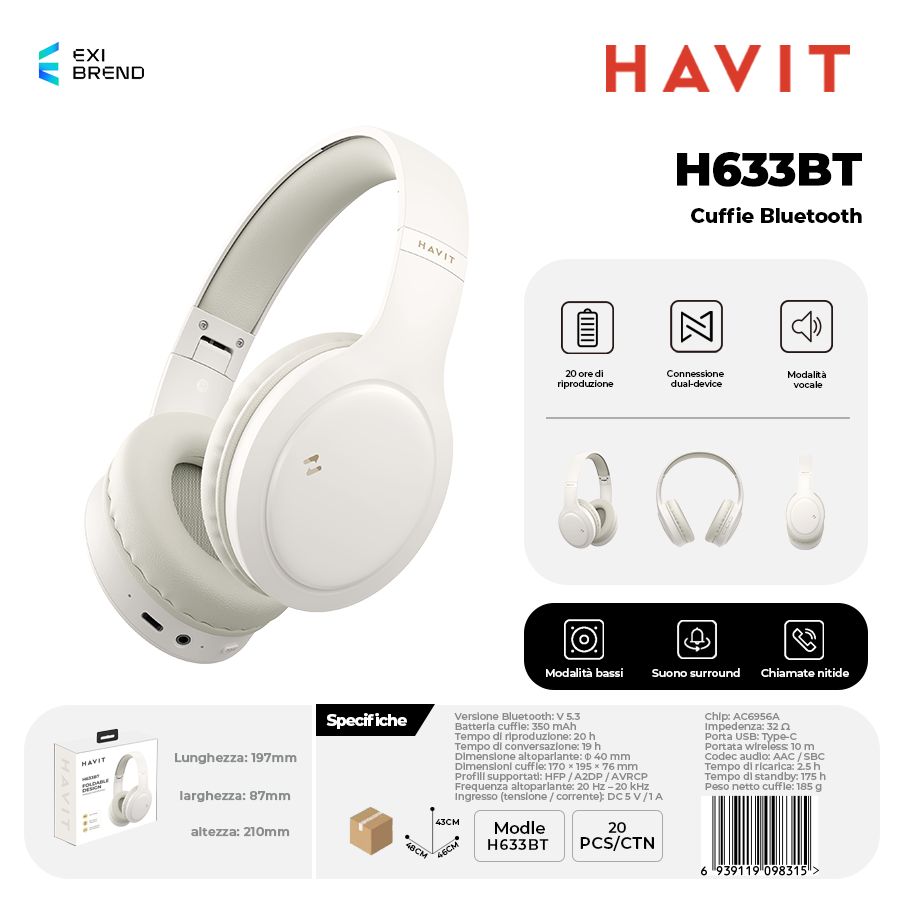HAVIT H633BT Cuffie Bluetooth Multimodale - Beige