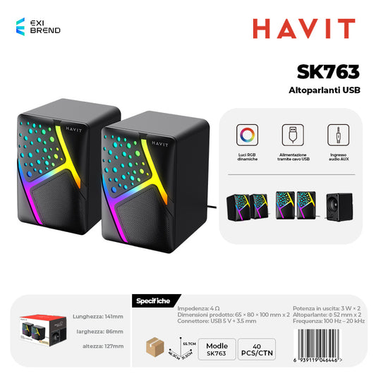 HAVIT SK763 Speaker con RGB Cavo USB 6 W