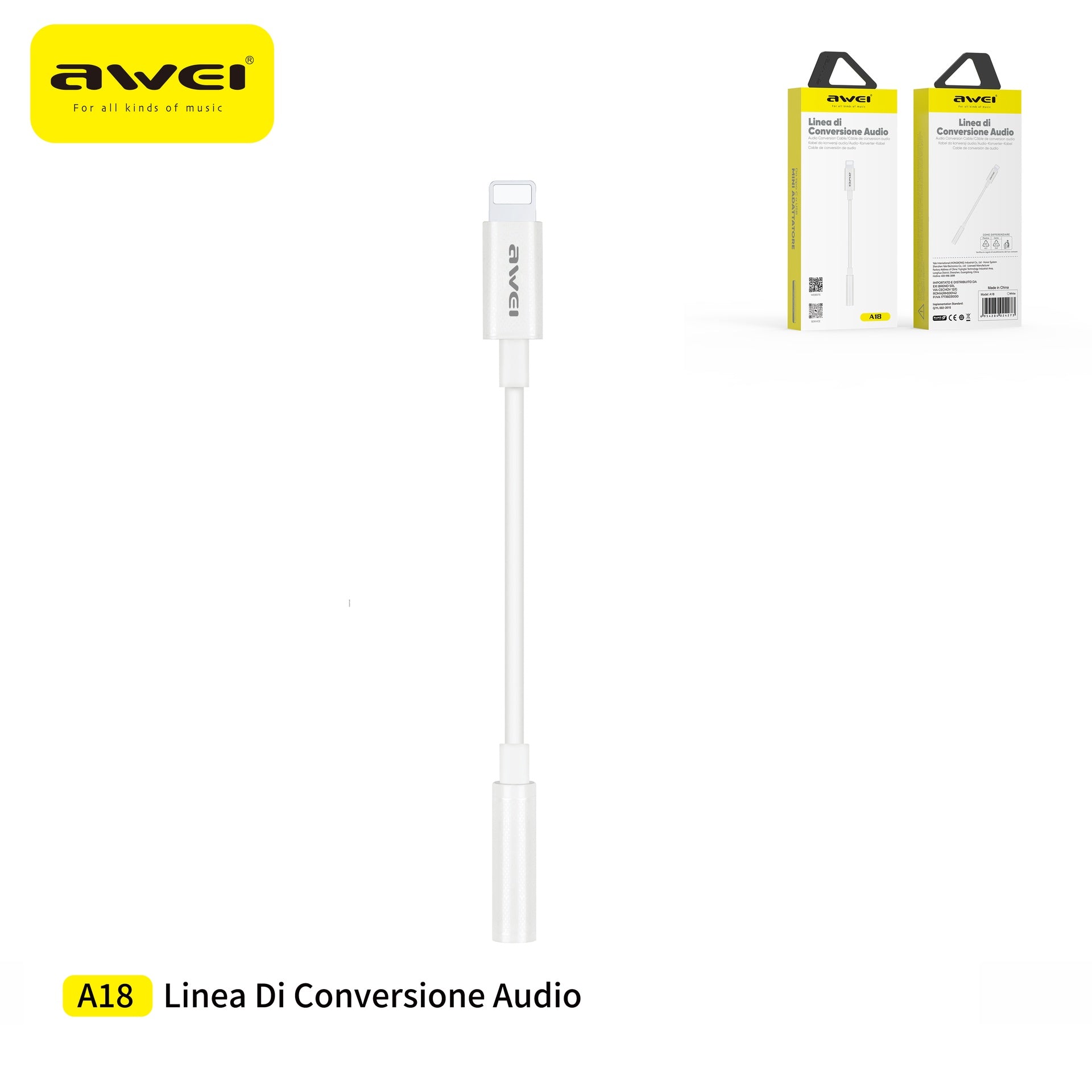 AWEI A18 Cavo Conversione Lightning To 3,5 mm AUX