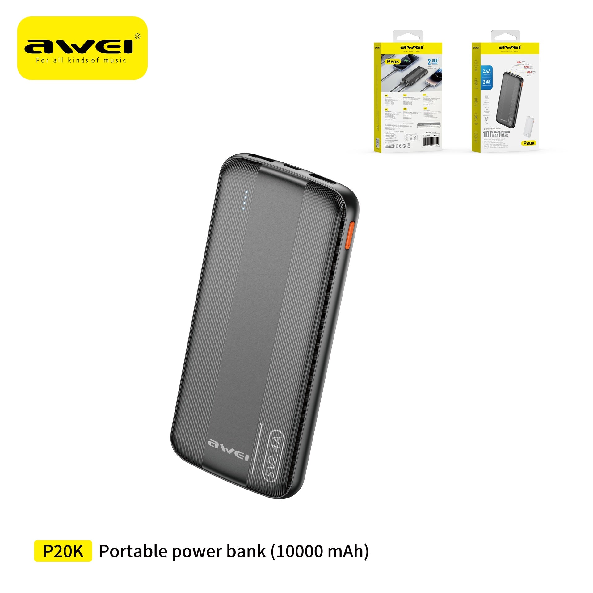 AWEI P20K Power Bank 10000 mAh - Black