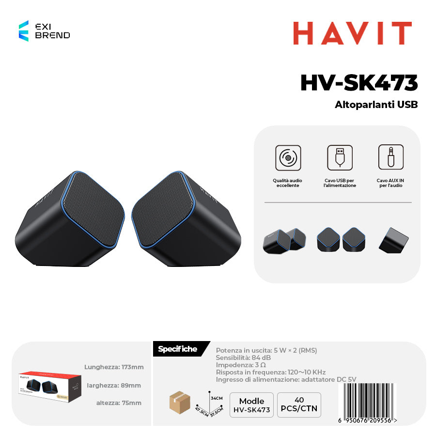 HAVIT HV-SK473 Speaker Usb2,0 - Blue