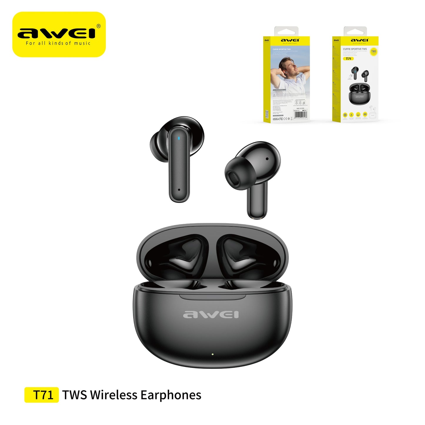 AWEI T71 Auricolari Bluetooth in-Ear - Black