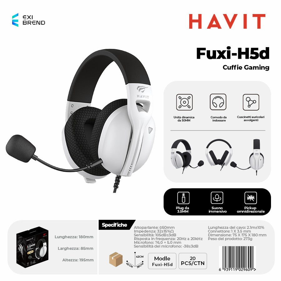 HAVIT Fuxi-H5d Cuffie Gaming - White