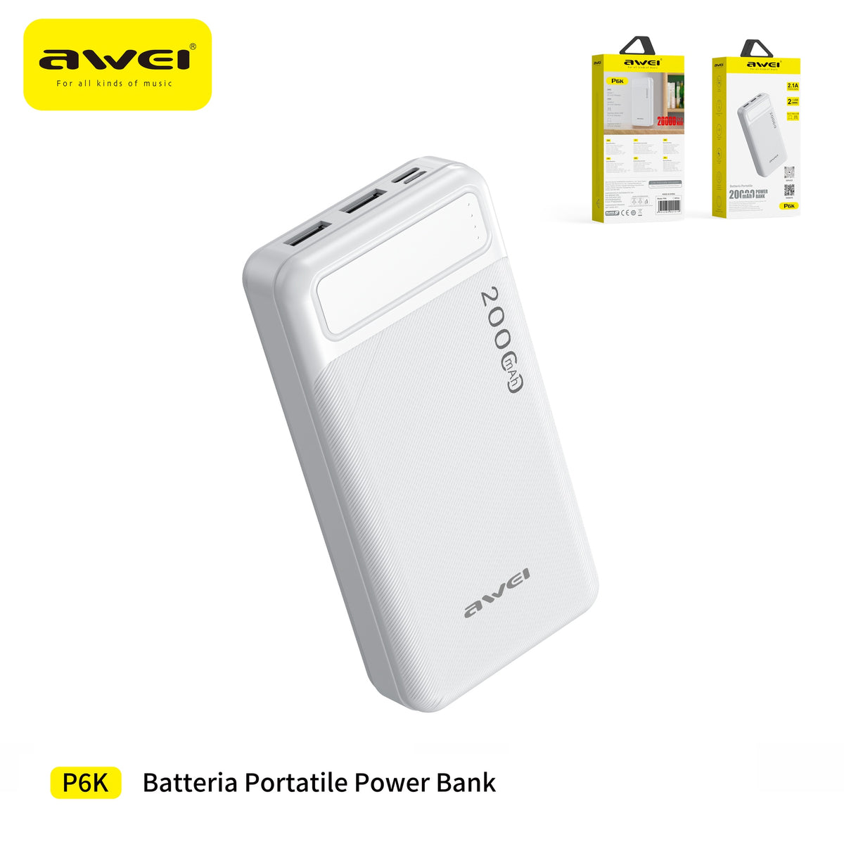 AWEI P6K-WH Power Bank 2 USB 2,1A 20000 mAh