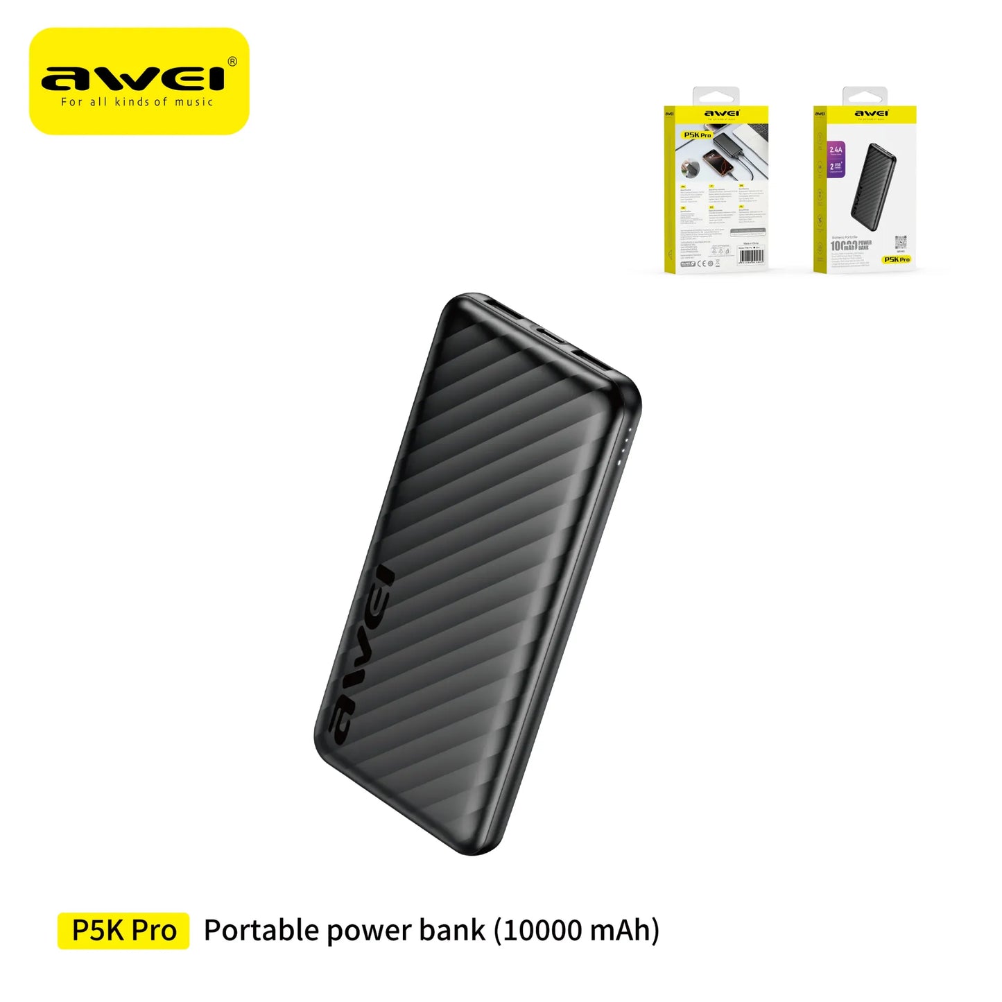 AWEI P5Kpro Power Bank USB in Polimero 10000 mAh - Black