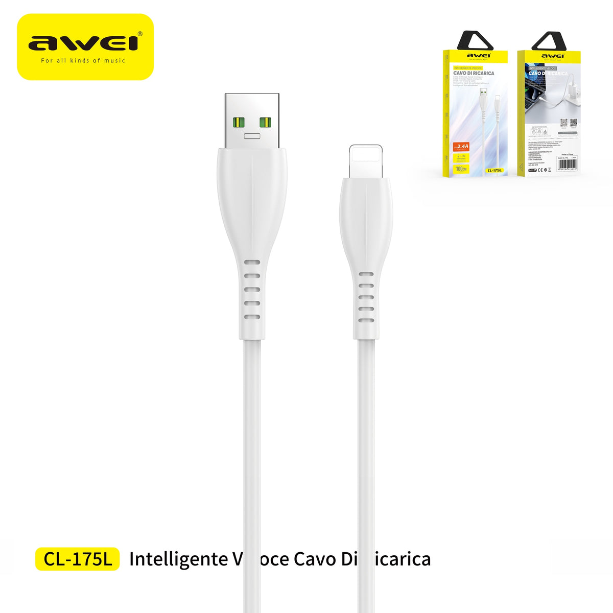 AWEI CL-175LWH Cavo USB To Lightning 1 m 2,4A
