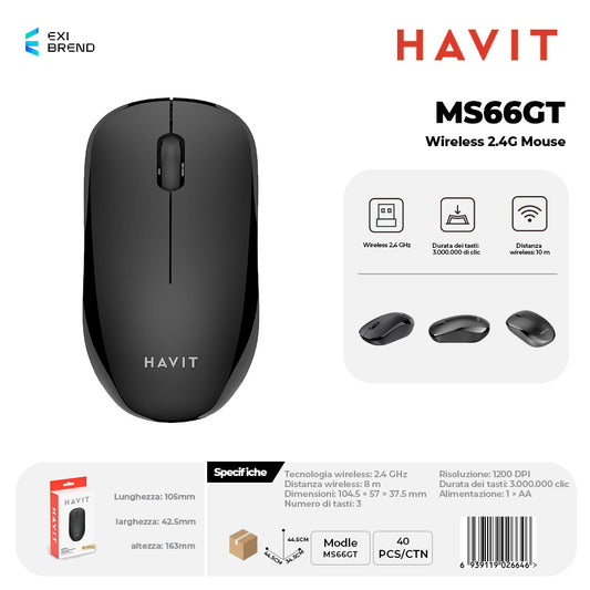 HAVIT MS66GT Wireless 2,4 GHz Mouse 3 Tasti - Black