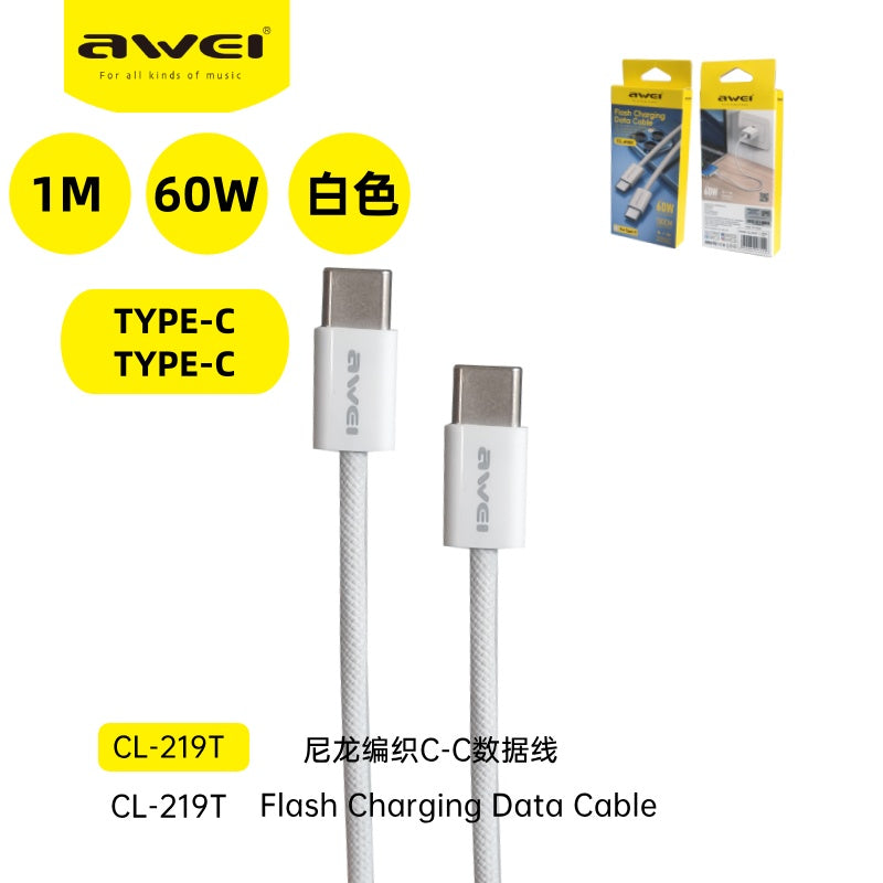 AWEI CL-219TWH Doppio Type-C Cavo Nylon 1 m