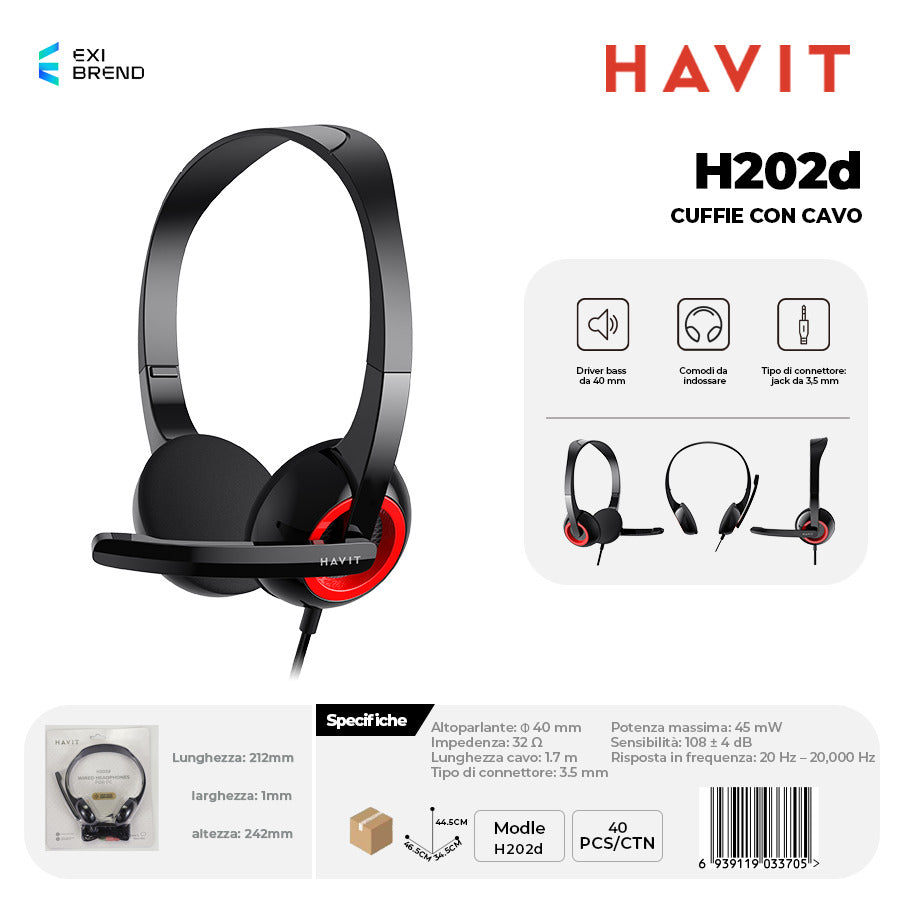 HAVIT H202d Cuffie con Cavo