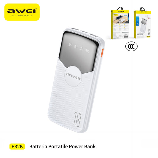 AWEI P32K Power Bank 10000 mAh Doppia USB 10000 mAh - White