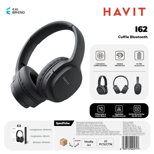 HAVIT I62 Cuffie Bluetooth Multimodali Bluetooth / AUX Alt.40 mm 400 mAh - Black