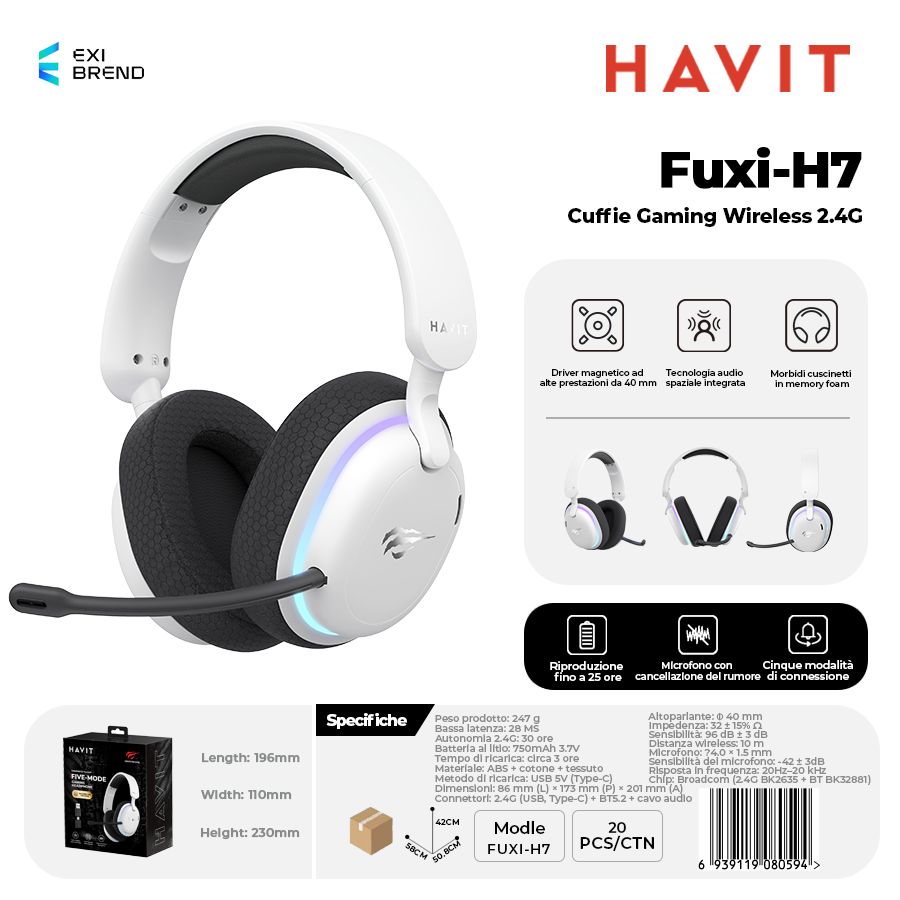 HAVIT Fuxi-H7 2,4 GHz Cuffie Gaming - White