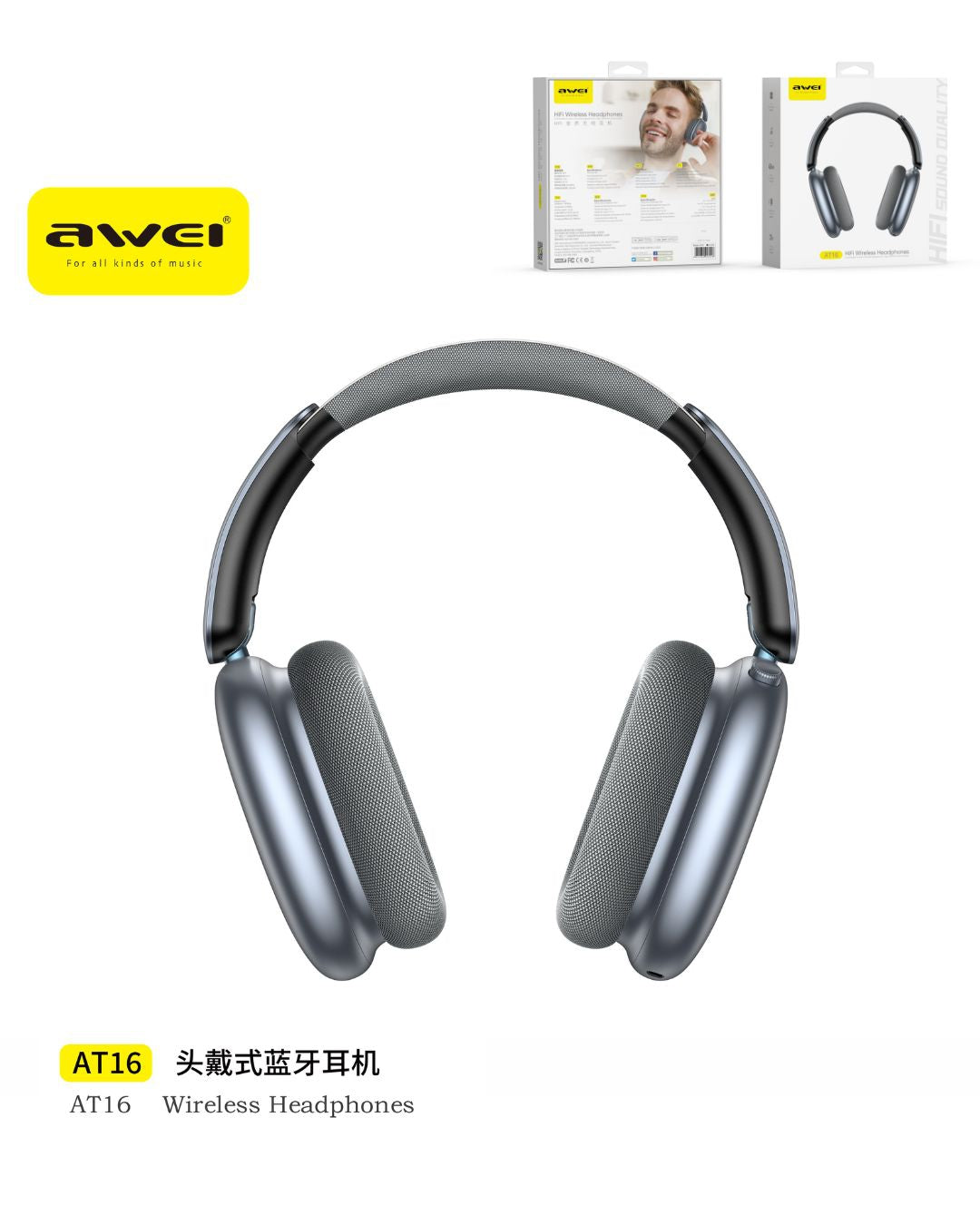 AWEI AT16 Cuffie Wireless - Black