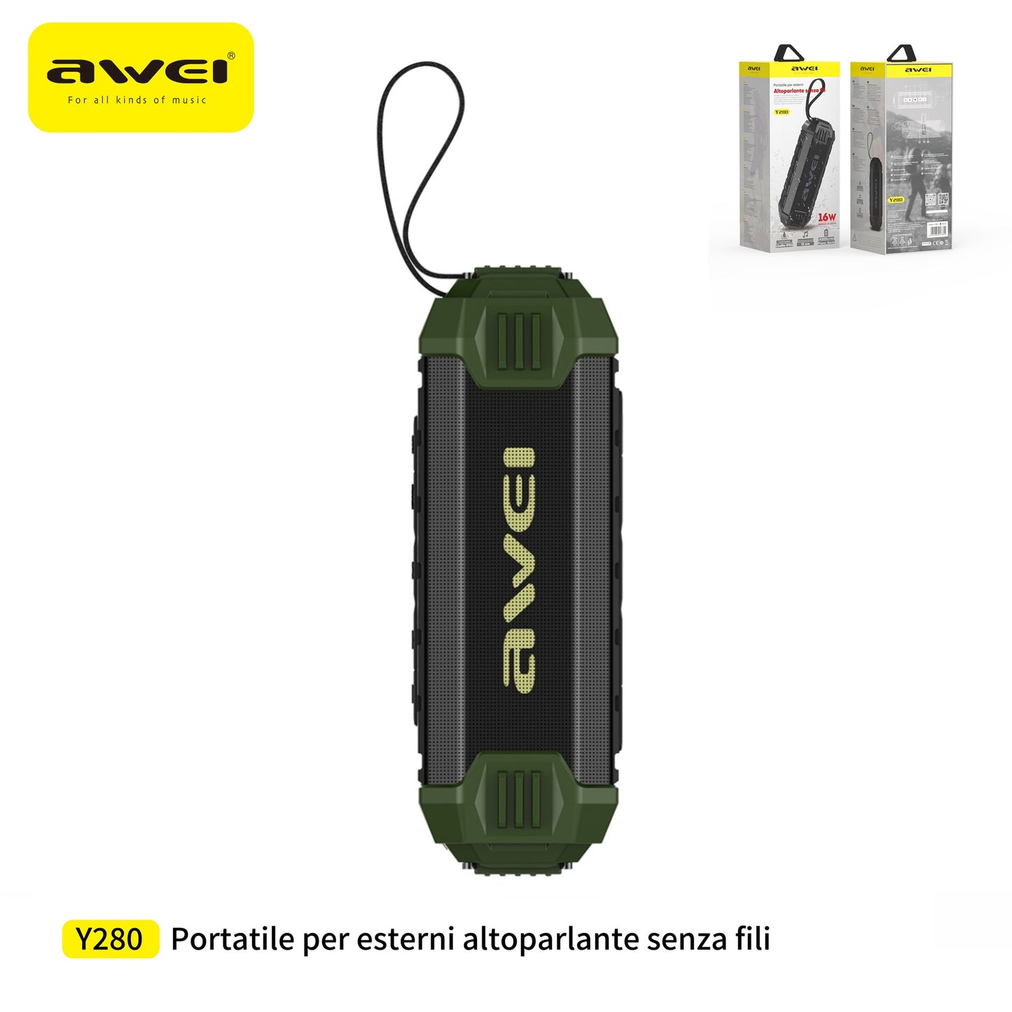 AWEI Y280 Speaker Impermeabile IPX4 Portatile Bluetooth 16 W - Green