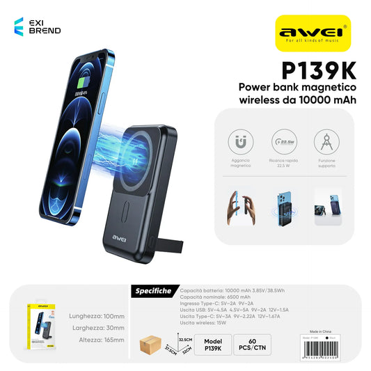 AWEI P139K Power Bank Wireless & Magnetico