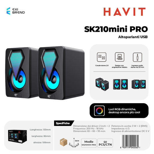 HAVIT SK210mini PRO Speaker Usb2,0 con RGB