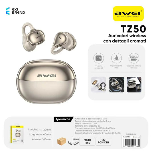 AWEI TZ50 Auricolari Bluetooth a Clip Condotta Aria - Gold