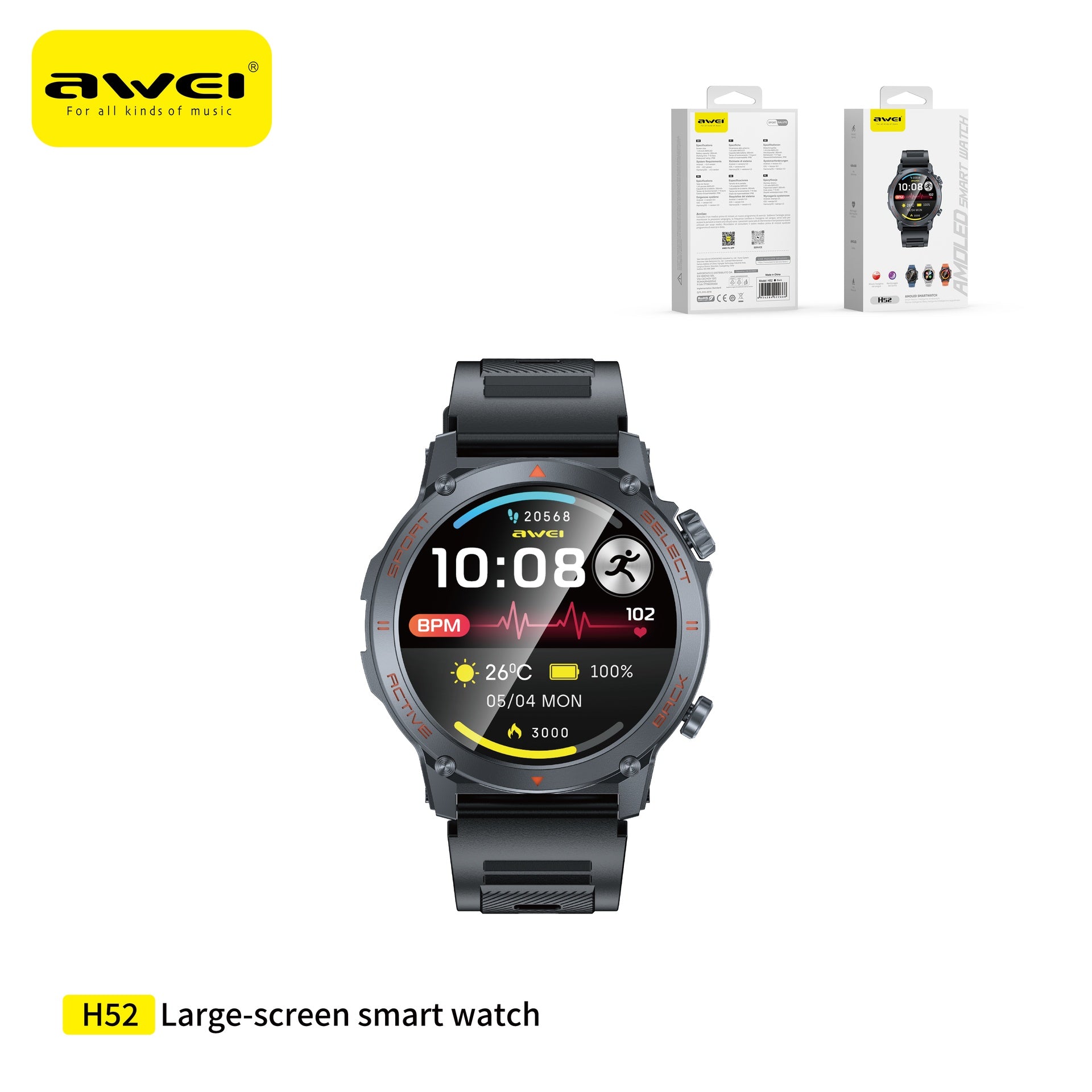 AWEI H52 Orologio Smart con Chiamate Display AMOLED - Black