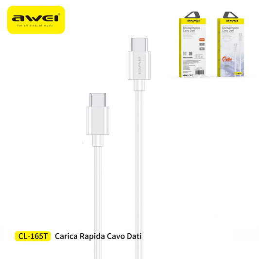 AWEI CL-165TWH Cavo Veloce Type-C a Type-C 1 m 60 W