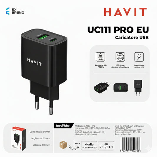HAVIT UC111 PRO EU BK Caricatore USB