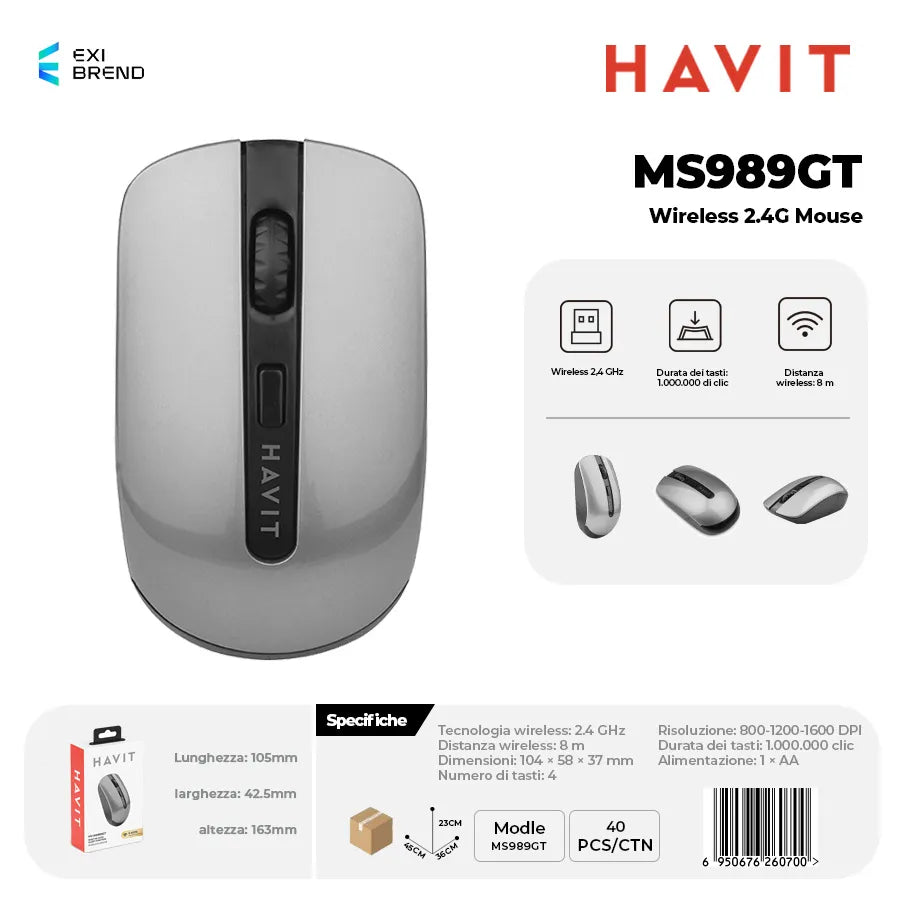 HAVIT MS989GT Wireless 2,4 GHz Mouse DPI800-1200-1600 - Green