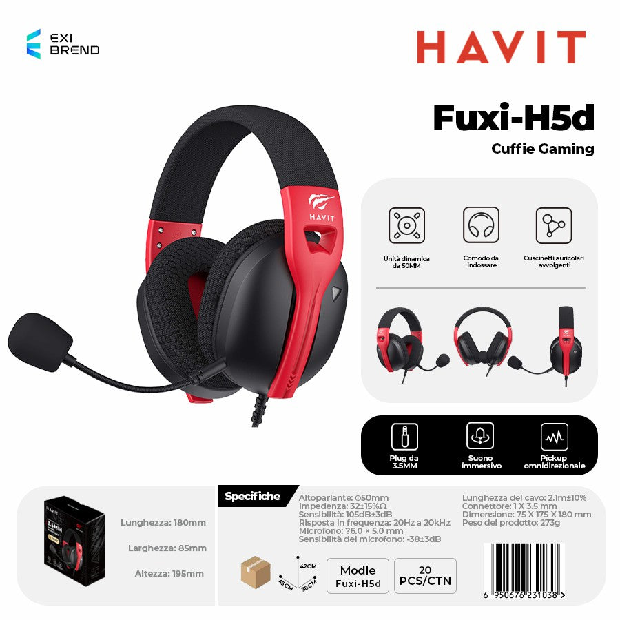 HAVIT Fuxi-H5d Cuffie Gaming - Red
