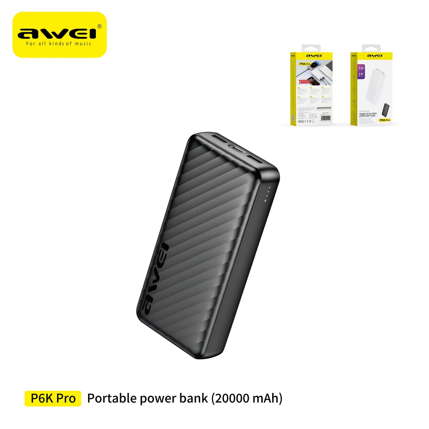 AWEI P6K Pro Power Bank 20000 mAh - Black