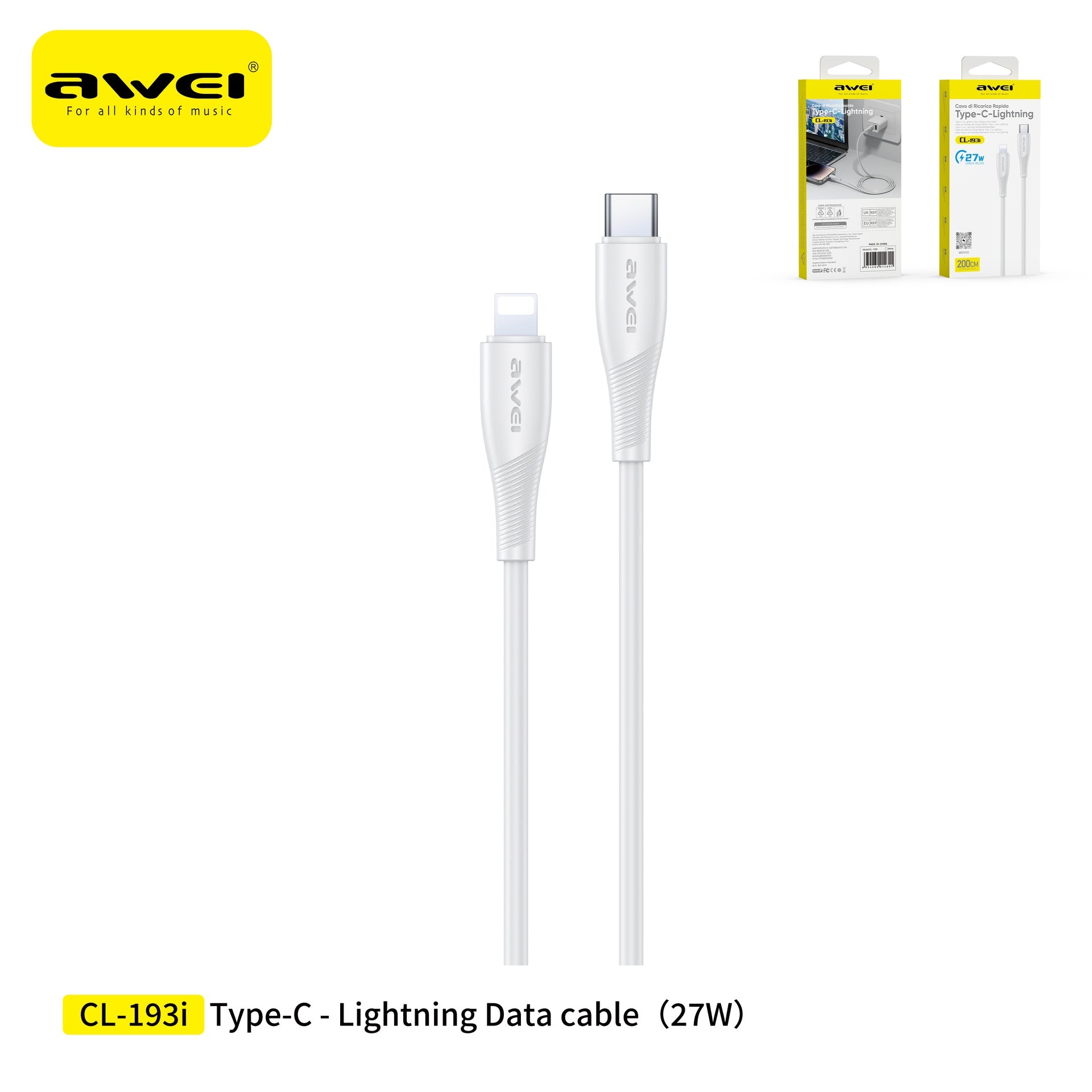 AWEI CL-193iWH Cavo Type-C a Lightning 2 m