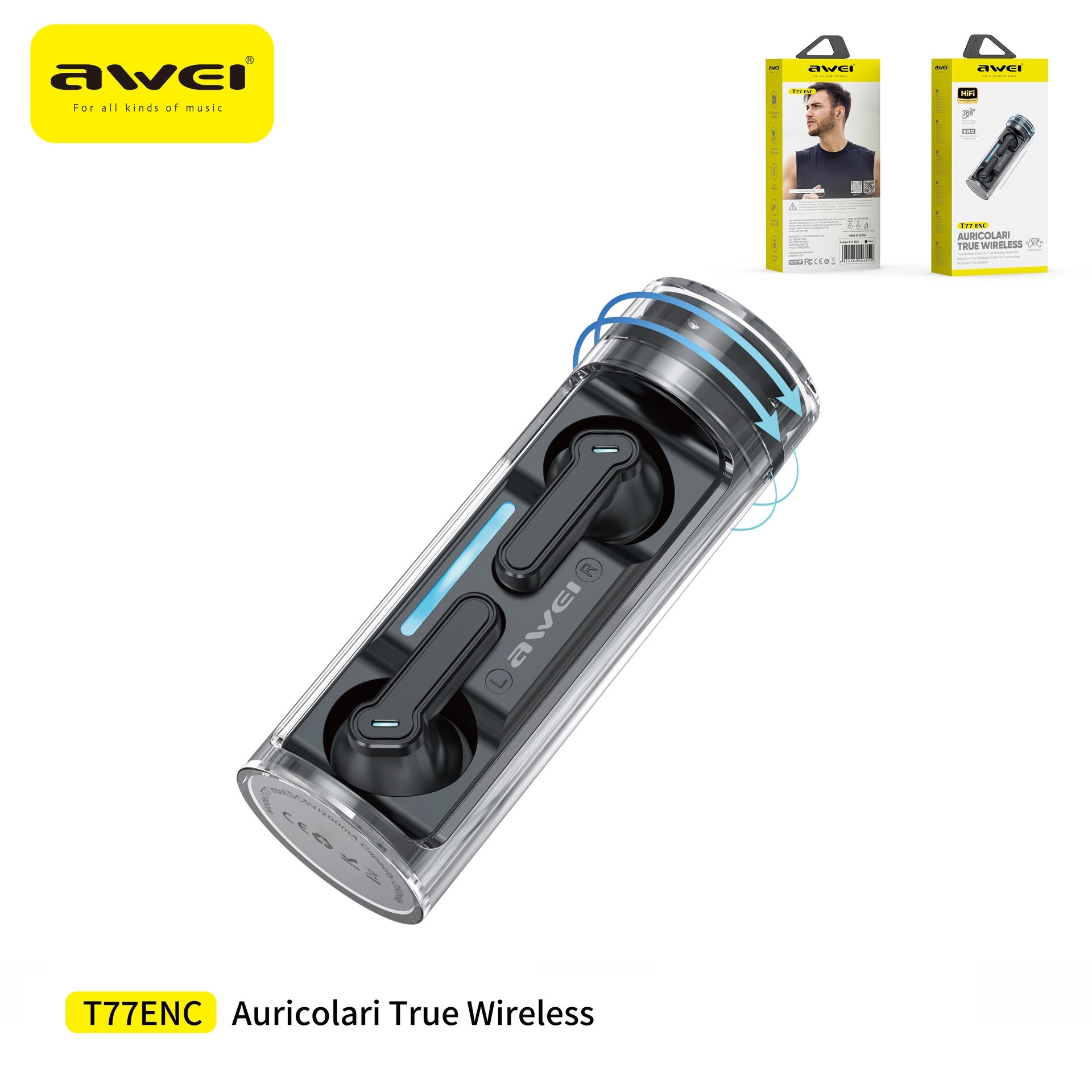 AWEI T77ENC Auricolari Bluetooth ENC 4mic - Black