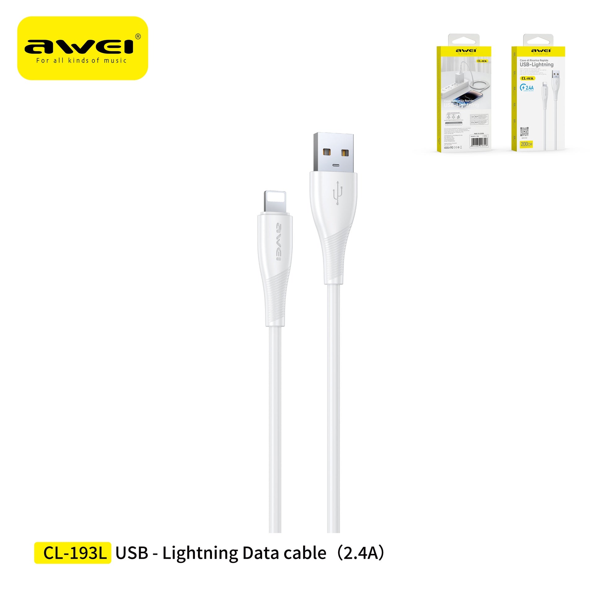 AWEI CL-193LWH Cavo USB To Lightning2 M
