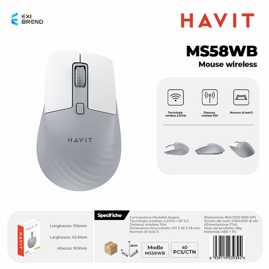 HAVIT MS58WB Mouse Wireless - Grey