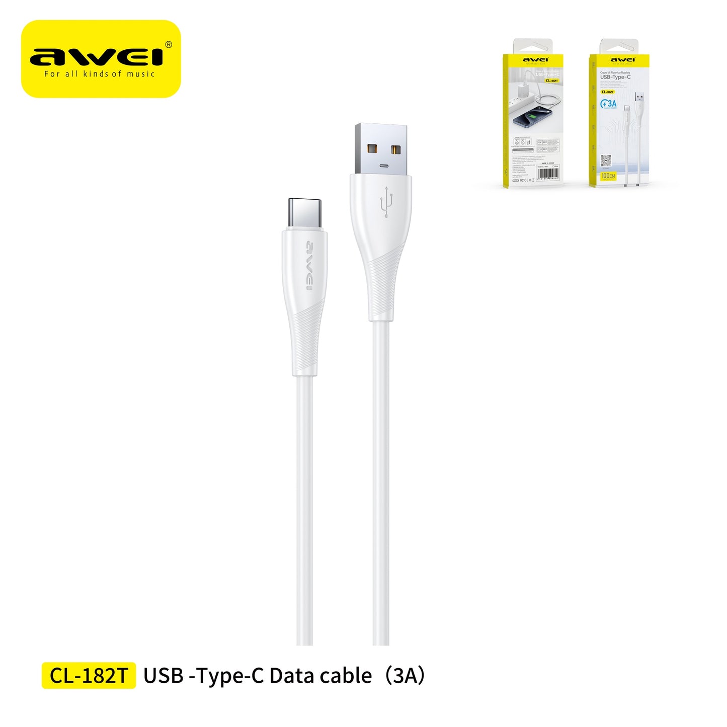 AWEI CL-182TWH Cavo USB-a To Type-C 1 m