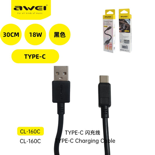 AWEI CL-160CBK USB a Type-C Cavo 30cm