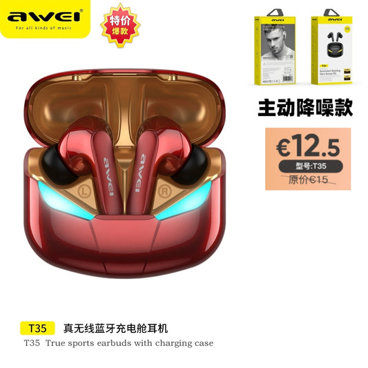 AWEI T35-ANCPRORD Cuffie ANC Gaming Wireless Rosso