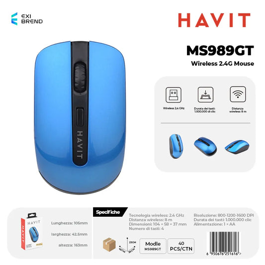 HAVIT MS989GT Wireless 2,4 GHz Mouse DPI800-1200-1600 - Blue