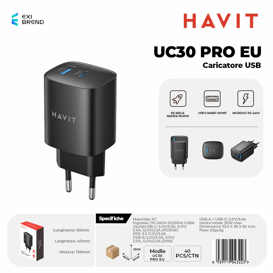 HAVIT UC30 PRO EUBK Caricatore USB