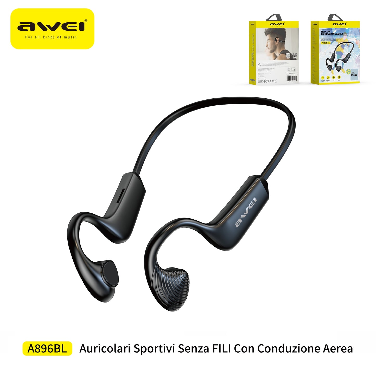 AWEI A896BL Cuffie Sportivo True Wireless Conduzione Ossea